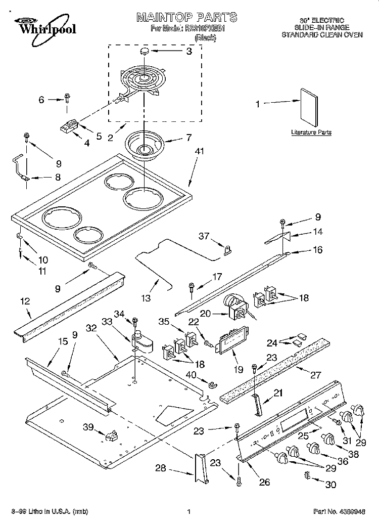 SECTION Diagram and Parts List for RS310PXEB1  Whirlpool Range