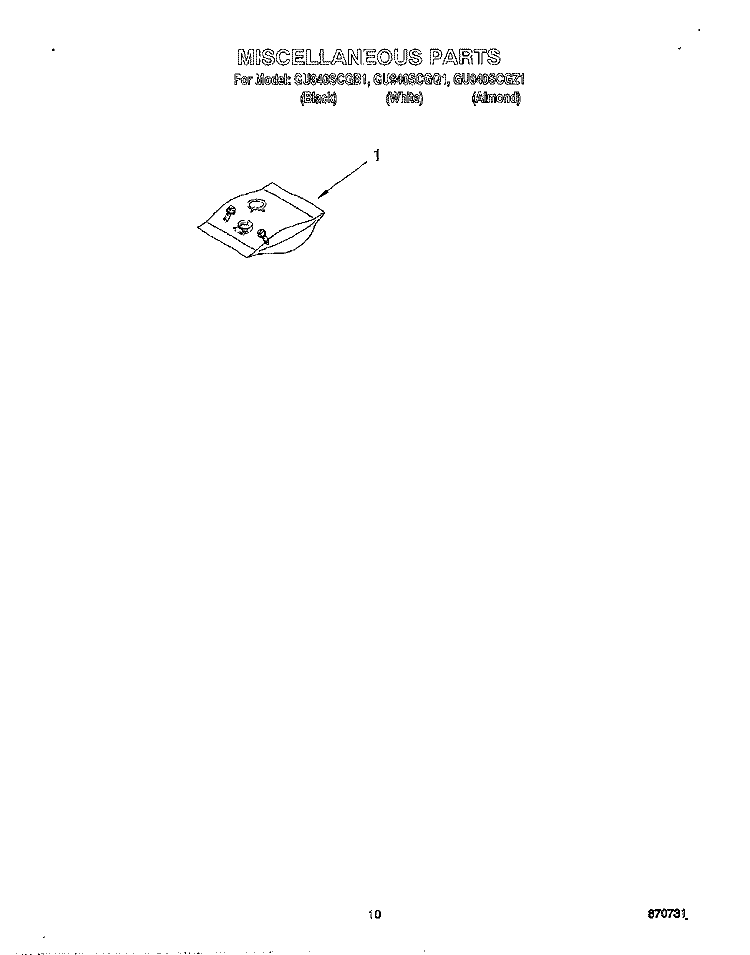 MISCELLANEOUS Diagram and Parts List for GU940SCGZ1  Whirlpool Dishwasher