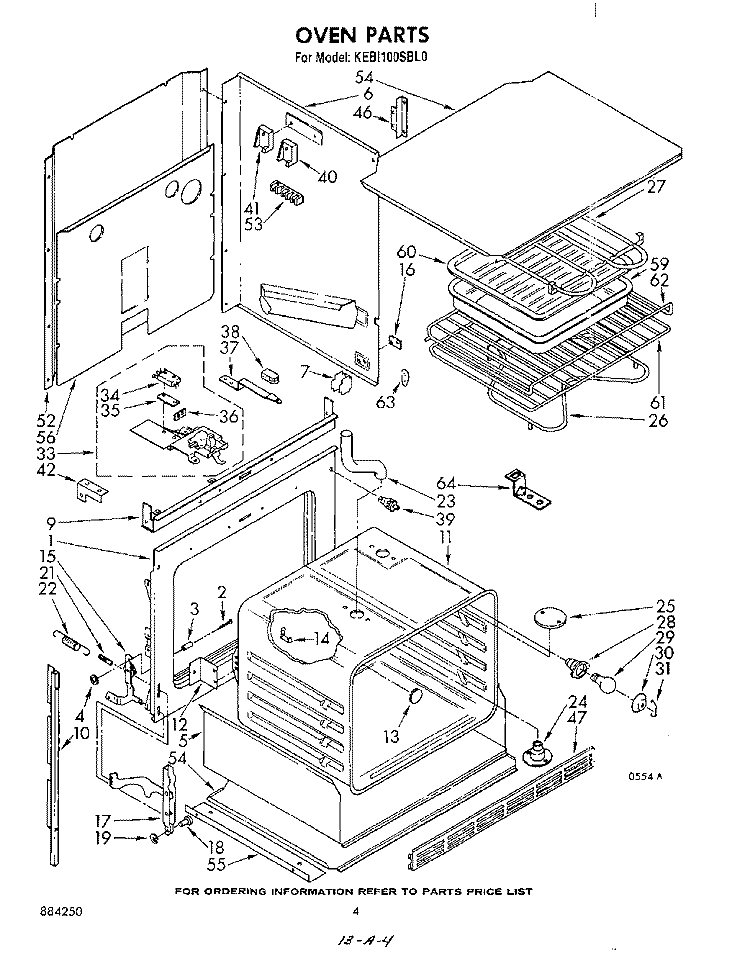 OVEN Diagram and Parts List for KEBI100SBL0  KitchenAid Wall Oven