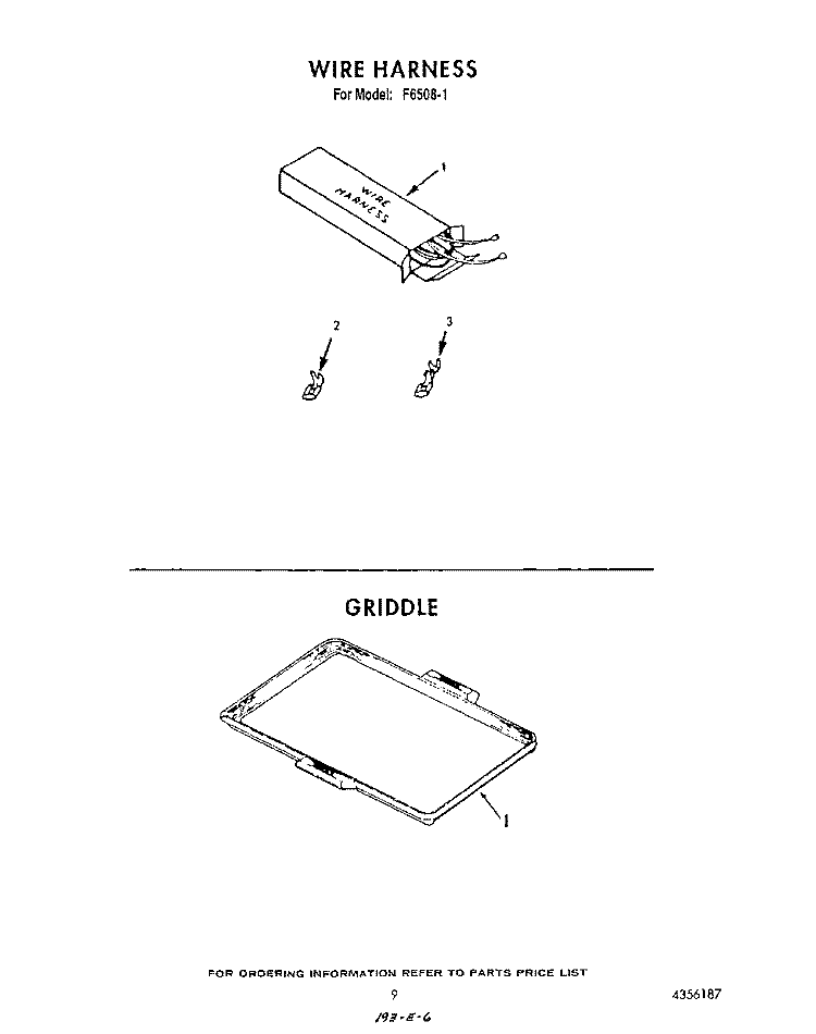 WIRE HARNESS , GRIDDLE Diagram and Parts List for F6508^1  Whirlpool Range