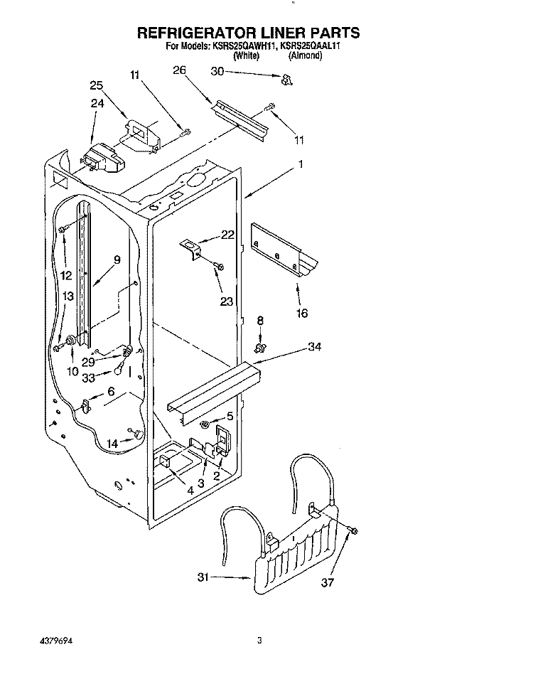 REFRIGERATOR LINER Diagram and Parts List for KSRS25QAAL11  KitchenAid Refrigerator