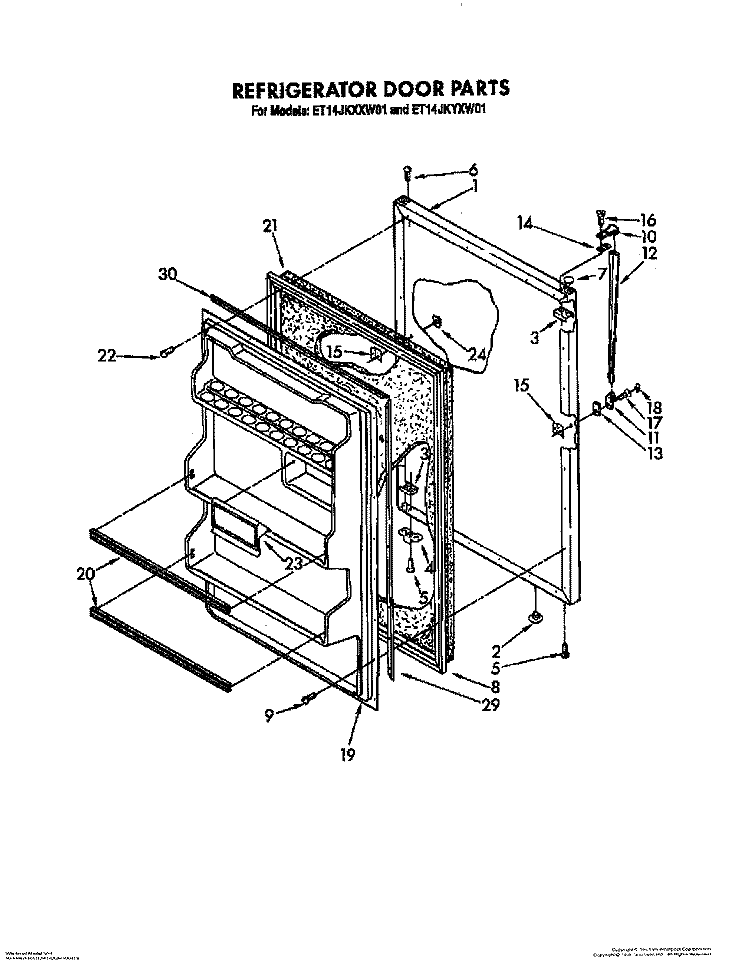 REFRIGERATOR DOOR, LIT/OPTIONAL Diagram and Parts List for ET14JKXXN01  Whirlpool Refrigerator