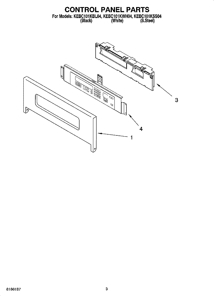 CONTROL PANEL PARTS Diagram and Parts List for KEBC101KSS04  KitchenAid Wall Oven