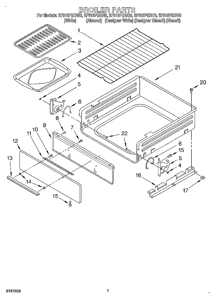 BROILER Diagram and Parts List for SF315PEGQ6  Whirlpool Range