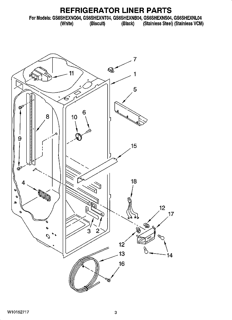 REFRIGERATOR LINER PARTS Diagram and Parts List for GS6SHEXNT04  Whirlpool Refrigerator
