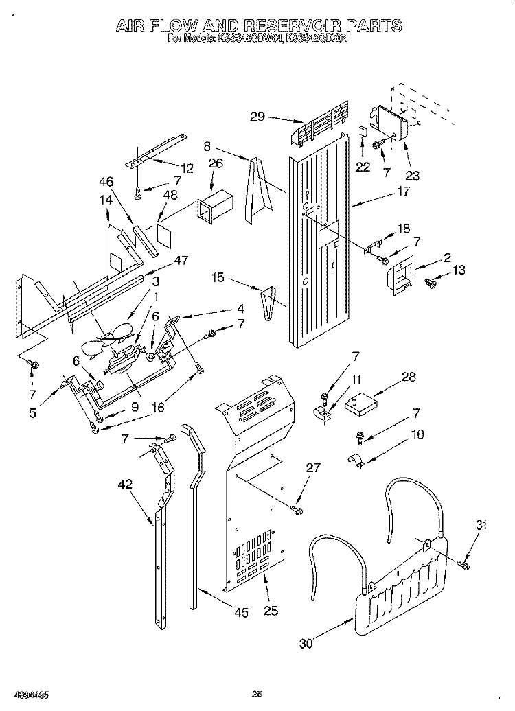 AIR FLOW AND RESERVOIR Diagram and Parts List for KSSS42QDW04  KitchenAid Refrigerator