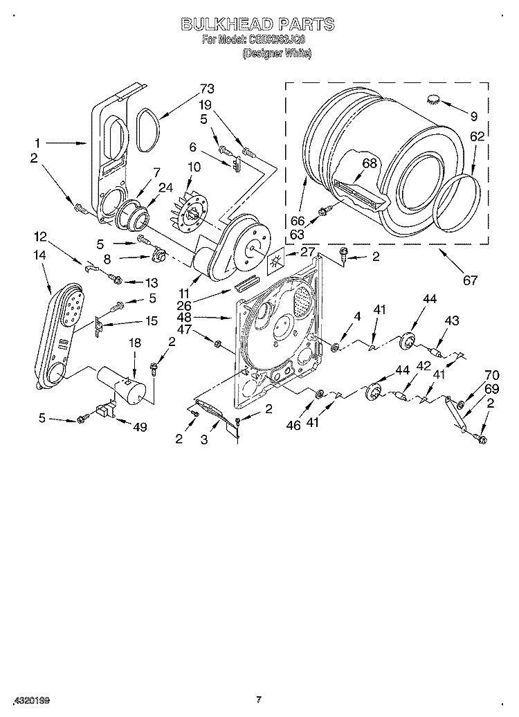 BULKHEAD Diagram and Parts List for CGDX563JQ0  Crosley Dryer
