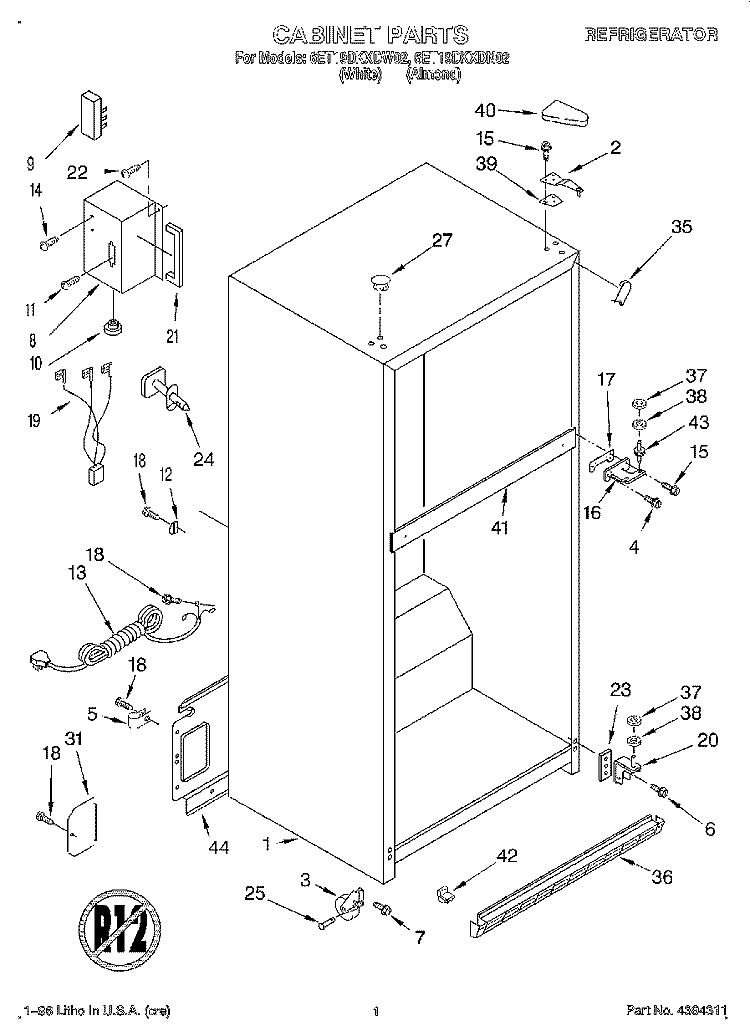 CABINET Diagram and Parts List for 6ET19DKXDN02  Whirlpool Refrigerator