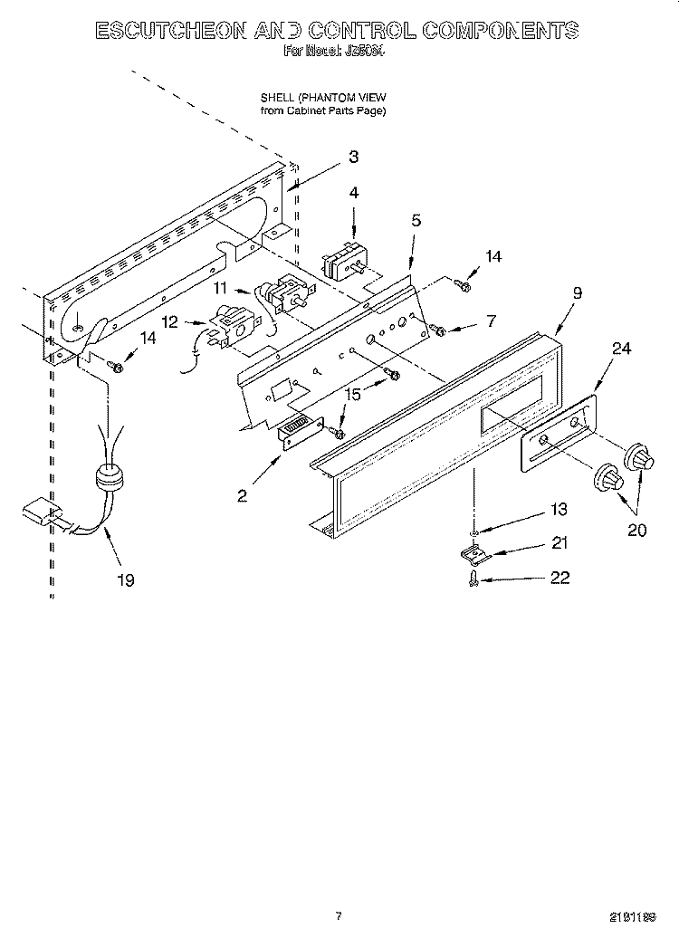 ESCUTCHEON AND CONTROL COMPONENTS Diagram and Parts List for JZ5064  Whirlpool Ice Maker
