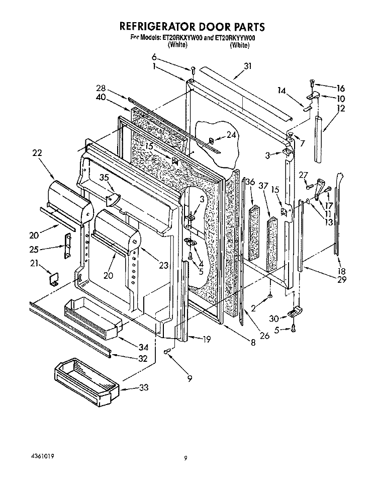 REFRIGERATOR DOOR Diagram and Parts List for ET20RKYYW00  Whirlpool Refrigerator