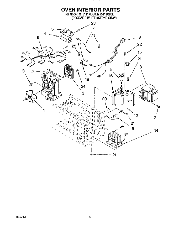 OVEN INTERIOR, LITERATURE Diagram and Parts List for MT5111XDQ0  Whirlpool Microwave