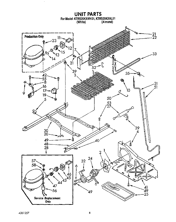 UNIT Diagram and Parts List for KTRS25KXWH01  KitchenAid Refrigerator