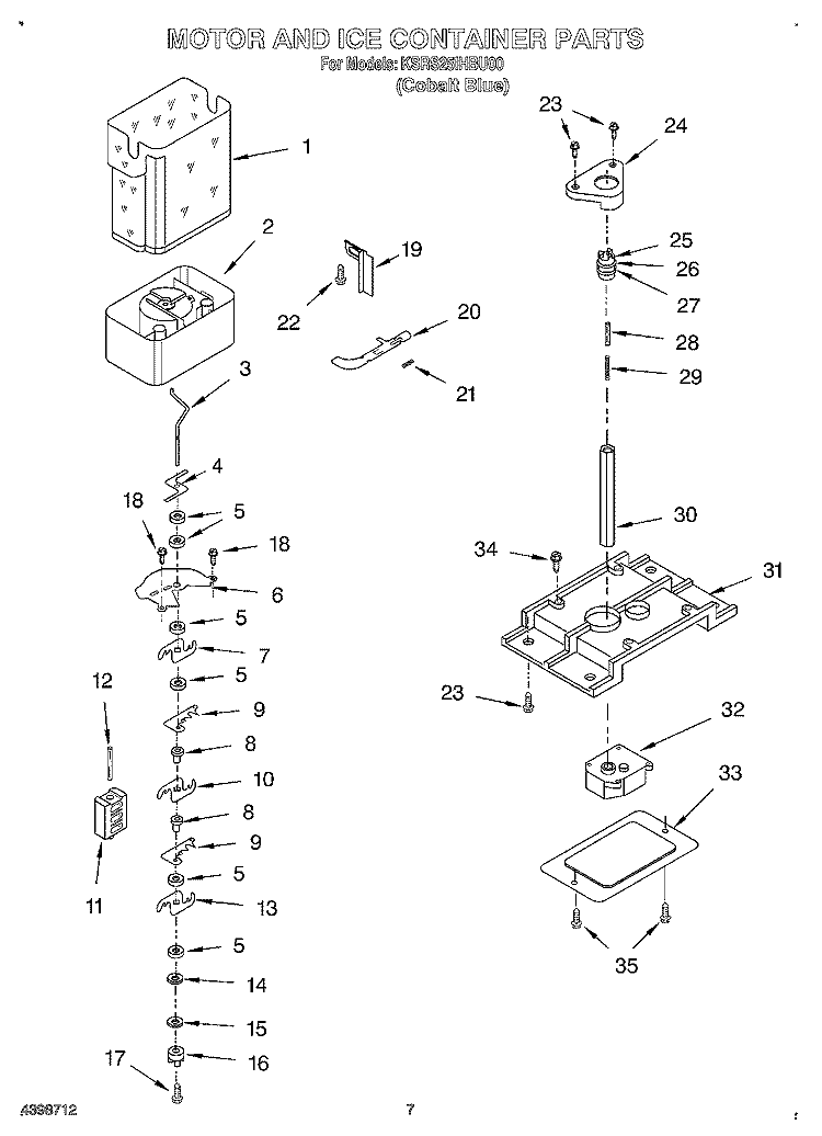 MOTOR AND ICE CONTAINER Diagram and Parts List for KSRS25IHBU00  KitchenAid Refrigerator