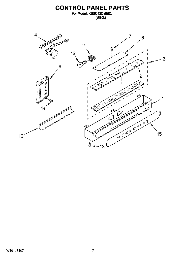 CONTROL PANEL PARTS Diagram and Parts List for KSSO42QMB03  KitchenAid Refrigerator