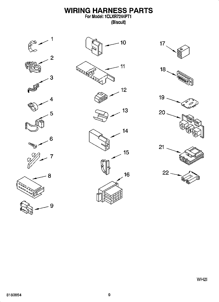 WIRING HARNESS PARTS Diagram and Parts List for 1CLXR7244PT1  Whirlpool Washer