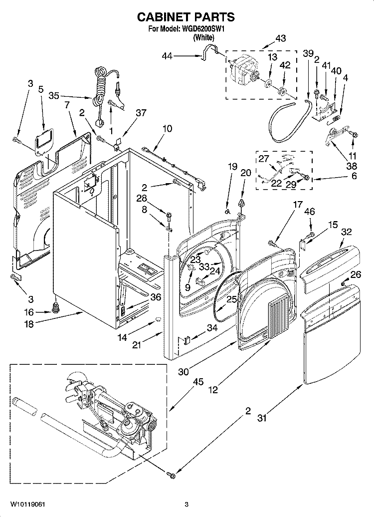 CABINET PARTS Diagram and Parts List for WGD6200SW1  Whirlpool Dryer