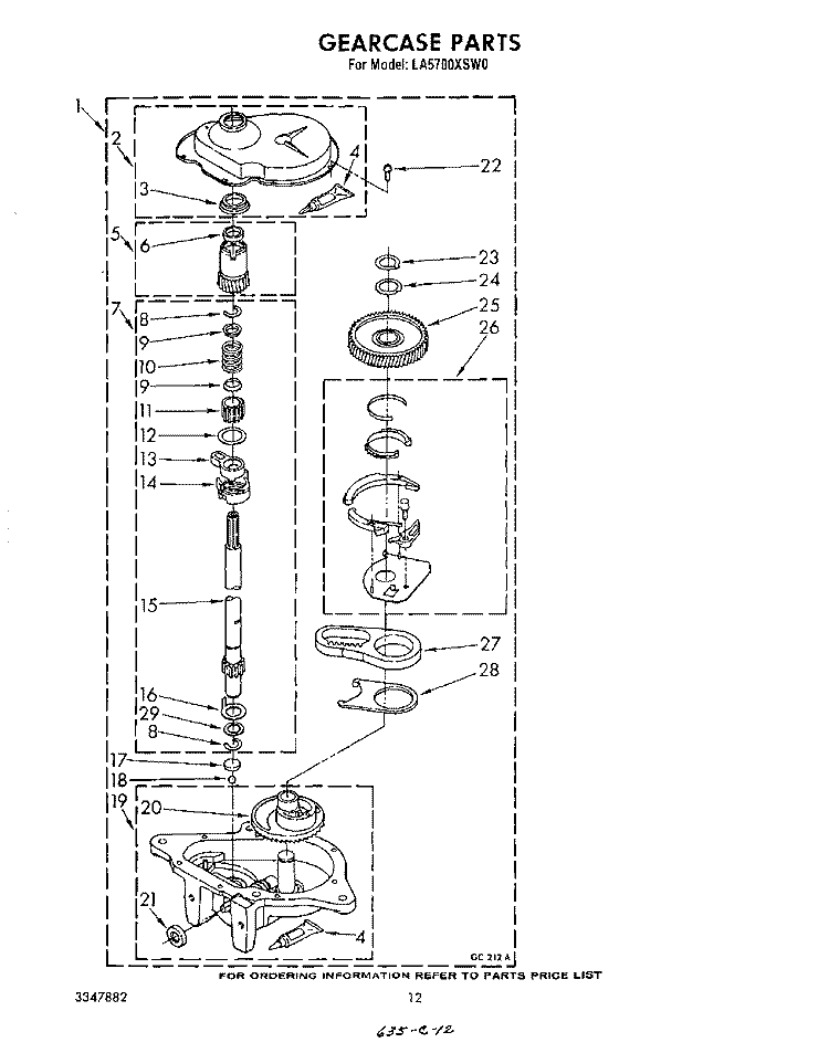GEARCASE Diagram and Parts List for LA5700XSW0  Whirlpool Washer