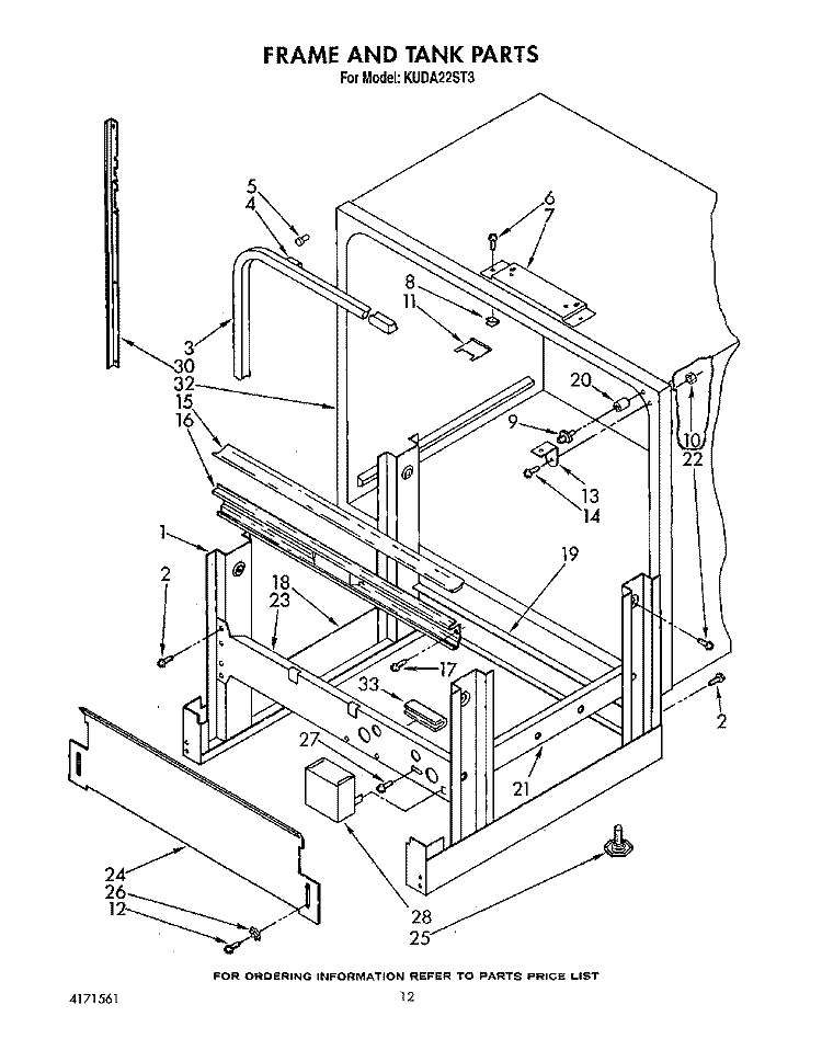 FRAME AND TANK Diagram and Parts List for KUDA22ST3  KitchenAid Dishwasher