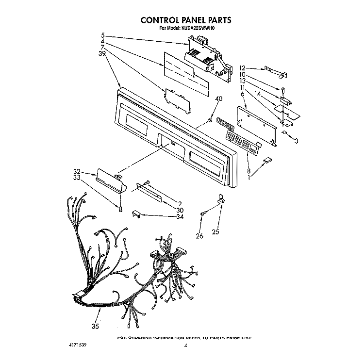 CONTROL PANEL, LIT/OPTIONAL Diagram and Parts List for KUDA22SWWH0  KitchenAid Dishwasher