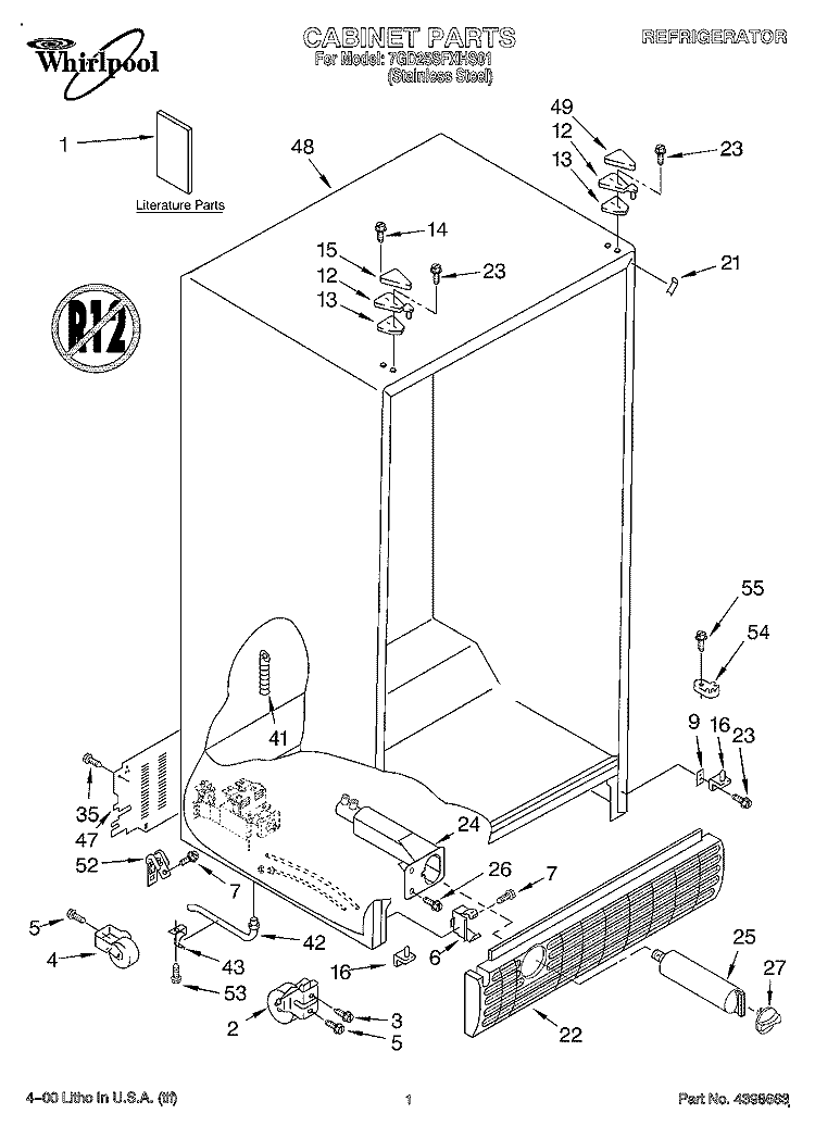 CABINET, LITERATURE Diagram and Parts List for 7GD25SFXHS01  Whirlpool Refrigerator