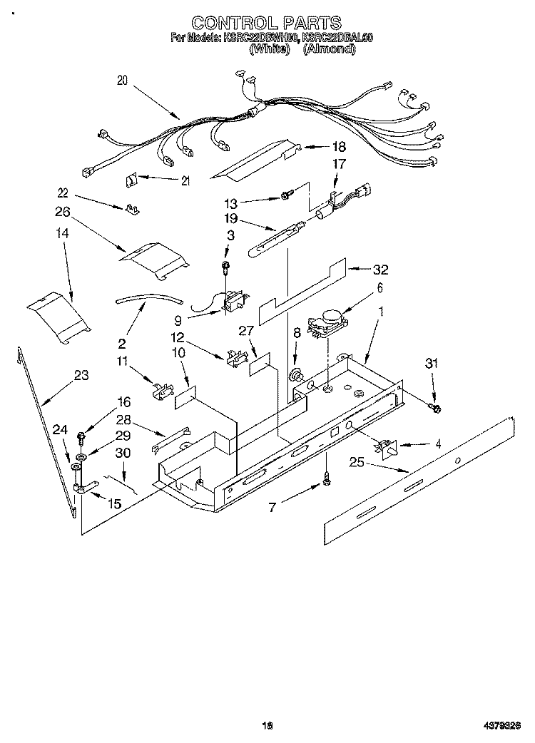 CONTROL, LIT/OPTIONAL Diagram and Parts List for KSRC22DBWH00  KitchenAid Refrigerator