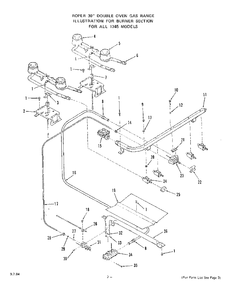 LOWER BODY Diagram and Parts List for 1745^0A  Whirlpool Range