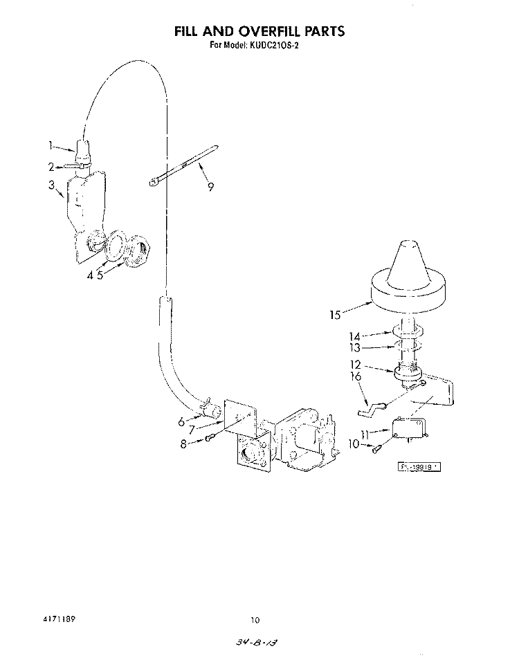FILL AND OVERFILL Diagram and Parts List for KUDC210S2  KitchenAid Dishwasher