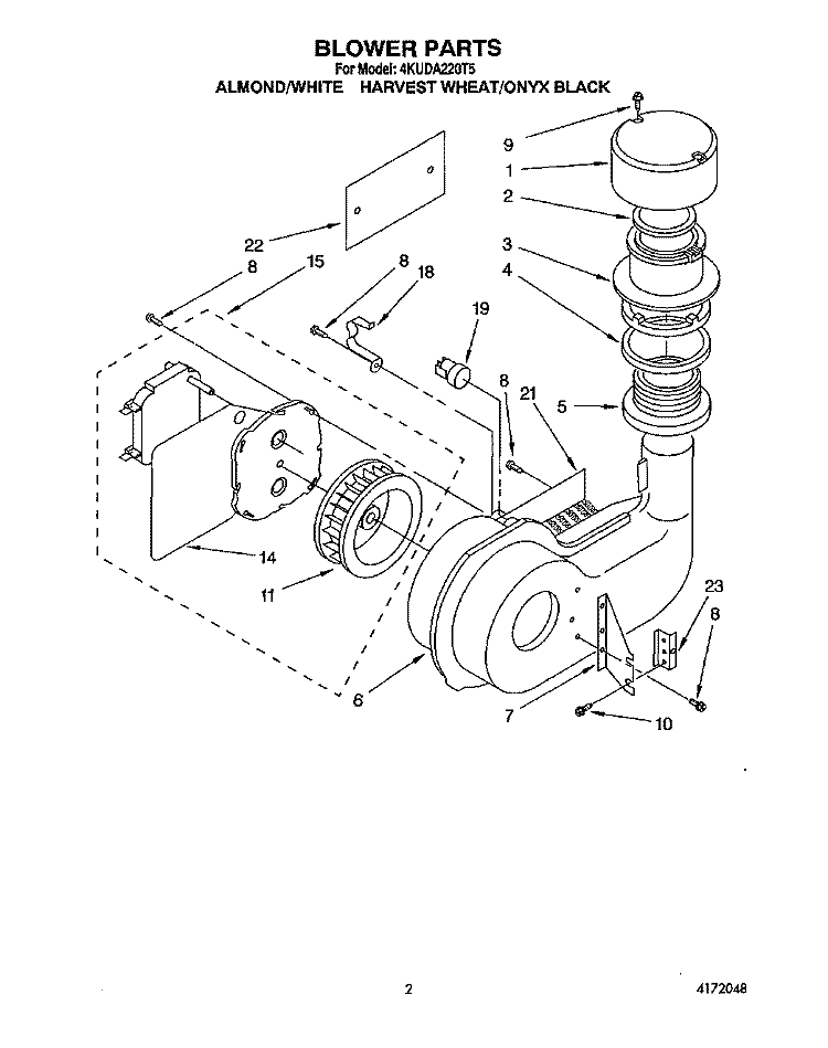 BLOWER Diagram and Parts List for 4KUDA220T5  KitchenAid Dishwasher