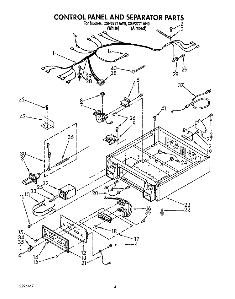 CONTROL PANEL AND SEPARATOR Diagram and Parts List for CSP2771AN0  Whirlpool Dryer