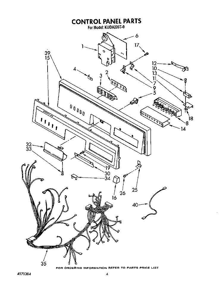 CONTROL PANEL, LIT/OPTIONAL Diagram and Parts List for KUDA220T0  KitchenAid Dishwasher