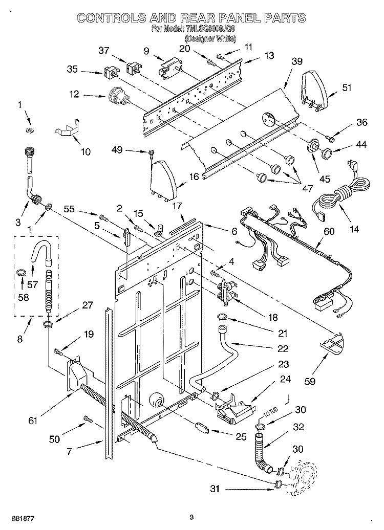 CONTROL AND REAR PANEL Diagram and Parts List for 7MLSQ8000JQ0  Whirlpool Washer