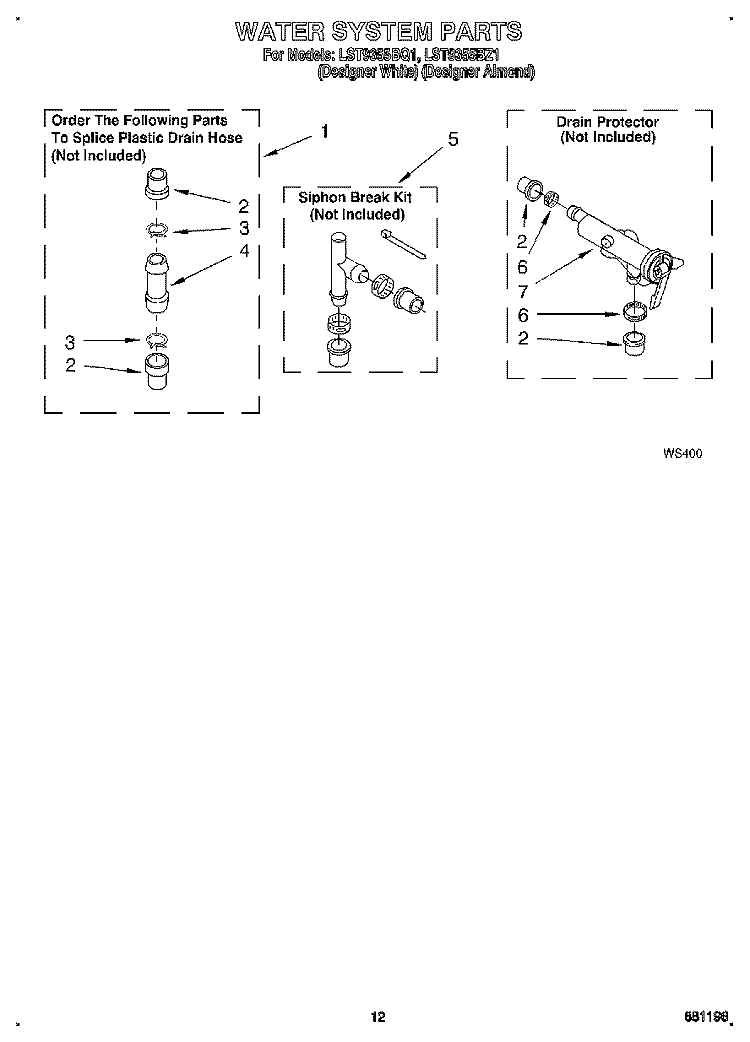 WATER SYSTEM Diagram and Parts List for LST9355BQ1  Whirlpool Washer