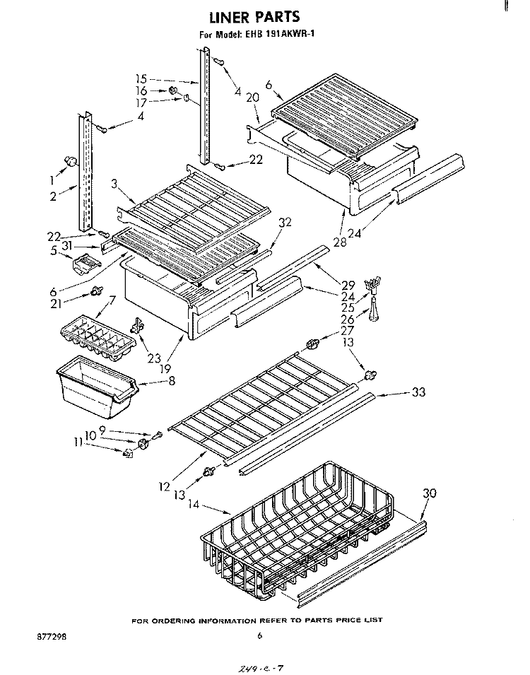 LINER Diagram and Parts List for EHB191AKWR1  Whirlpool Refrigerator