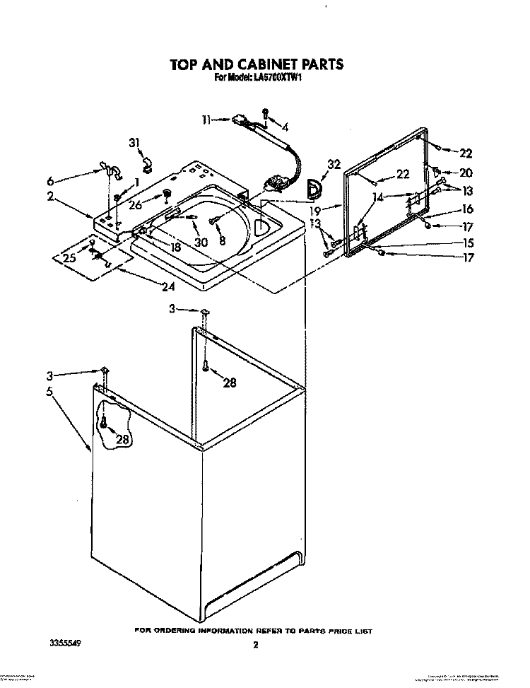TOP AND CABINET, LIT/OPTIONAL Diagram and Parts List for LA5700XTF1  Whirlpool Washer