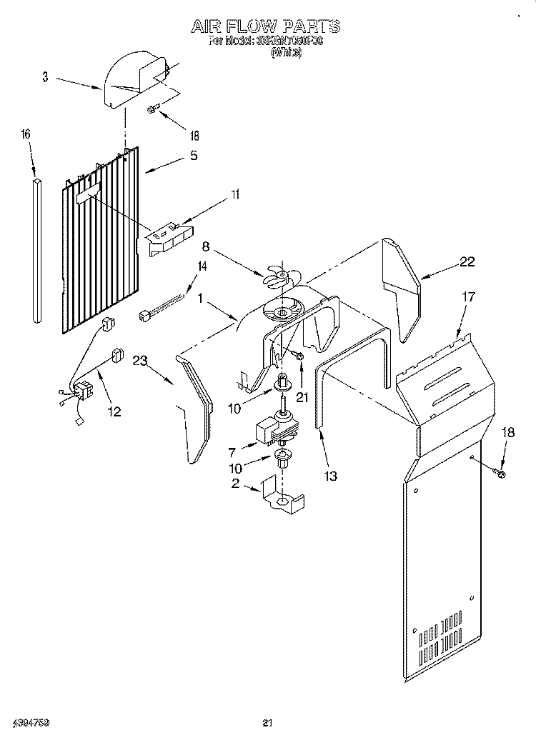 AIR FLOW, LIT/OPTIONAL Diagram and Parts List for 3XKGN7050F00  Whirlpool Refrigerator