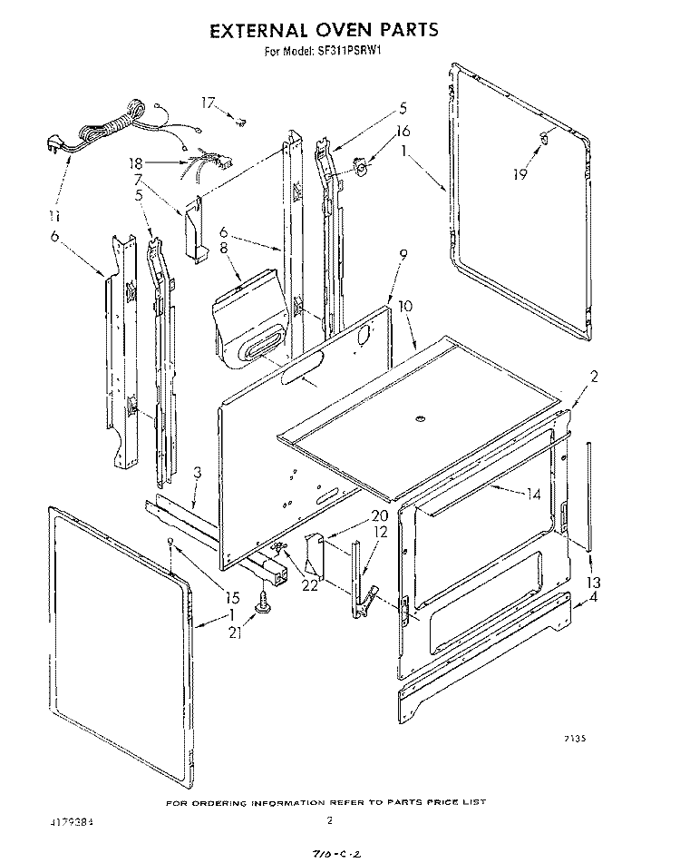 EXTERNAL OVEN Diagram and Parts List for SF311PSRW1  Whirlpool Range