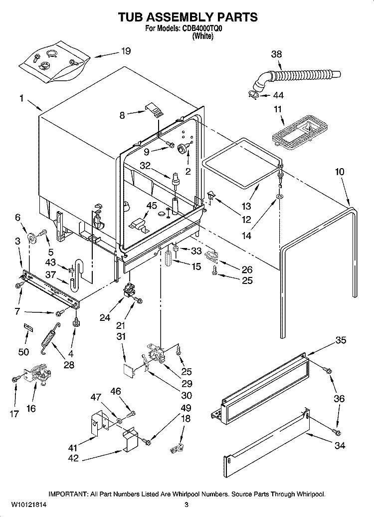 TUB ASSEMBLY PARTS Diagram and Parts List for CDB4000TQ0  Whirlpool Dishwasher