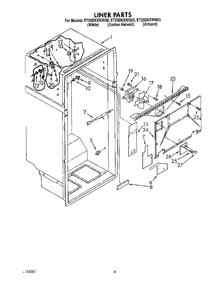 LINER Diagram and Parts List for ET20DKXWN00  Whirlpool Refrigerator