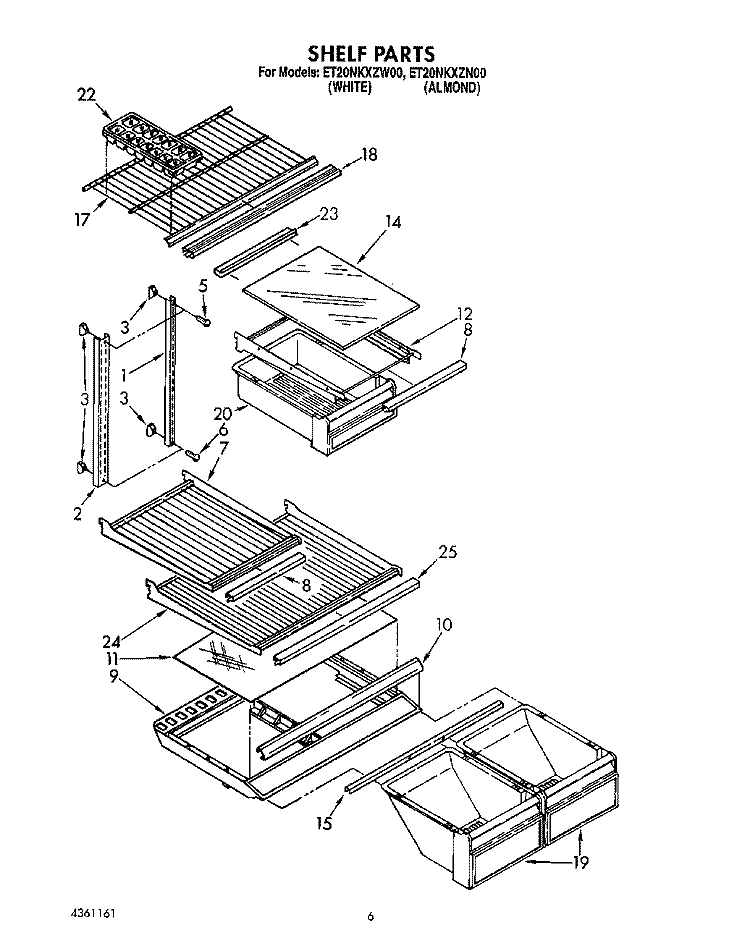 SHELF Diagram and Parts List for ET20NKXZN00  Whirlpool Refrigerator