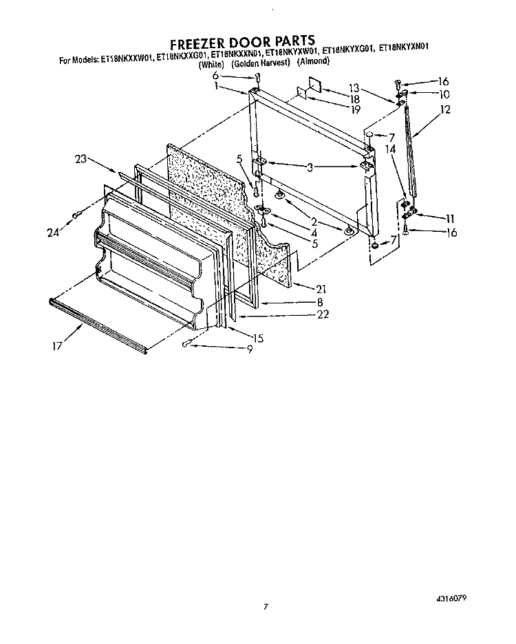 FREEZER DOOR Diagram and Parts List for ET18NKXXG01  Whirlpool Refrigerator