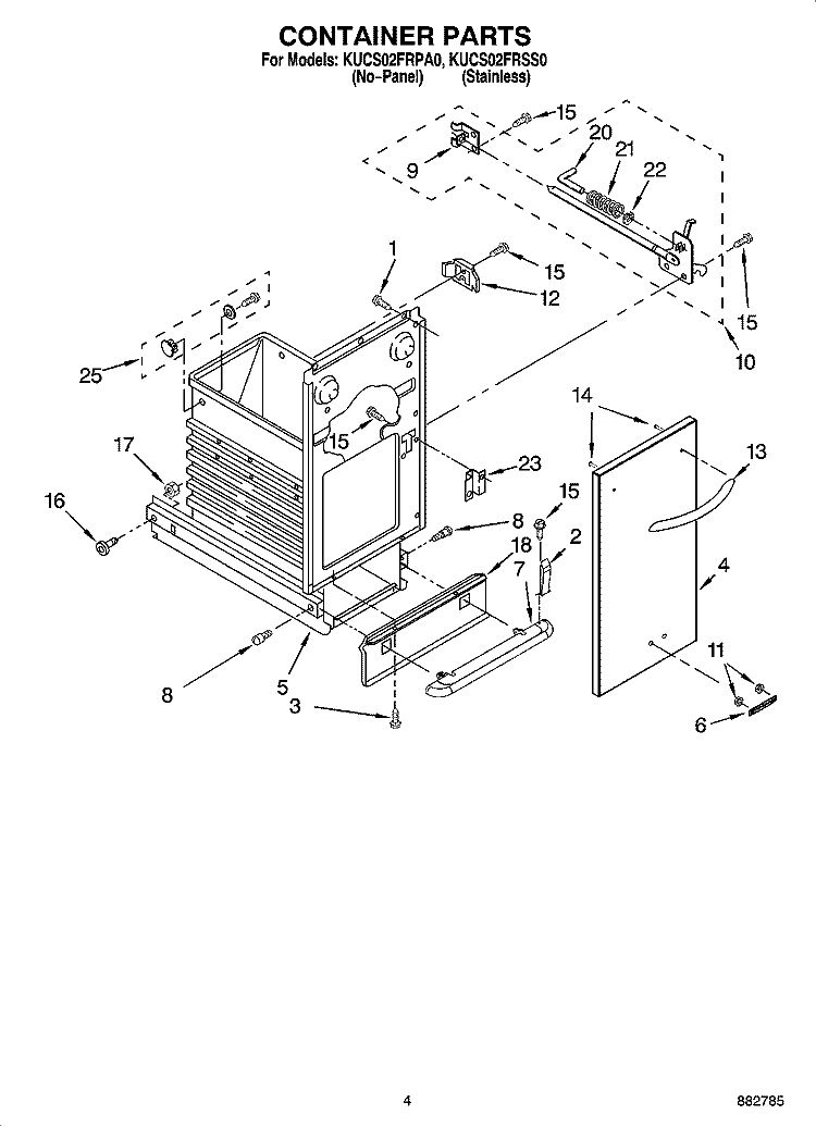 CONTAINER PARTS Diagram and Parts List for KUCS02FRSS0  KitchenAid Trash Compactor