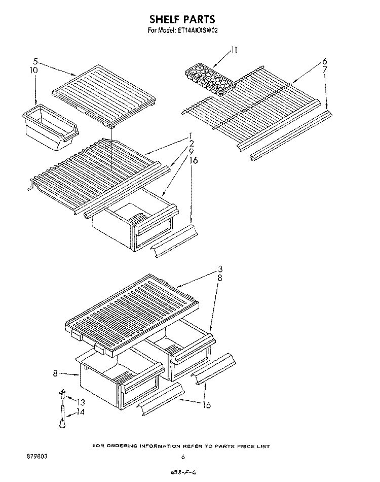 SHELF Diagram and Parts List for ET14AKXSW02  Whirlpool Refrigerator