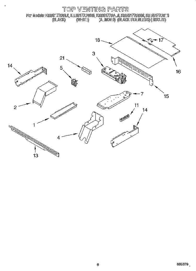 TOP VENTING, OPTIONAL Diagram and Parts List for KEBS177DWH6  KitchenAid Wall Oven