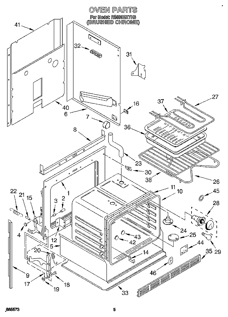 OVEN Diagram and Parts List for RS600BXYH3  Whirlpool Range