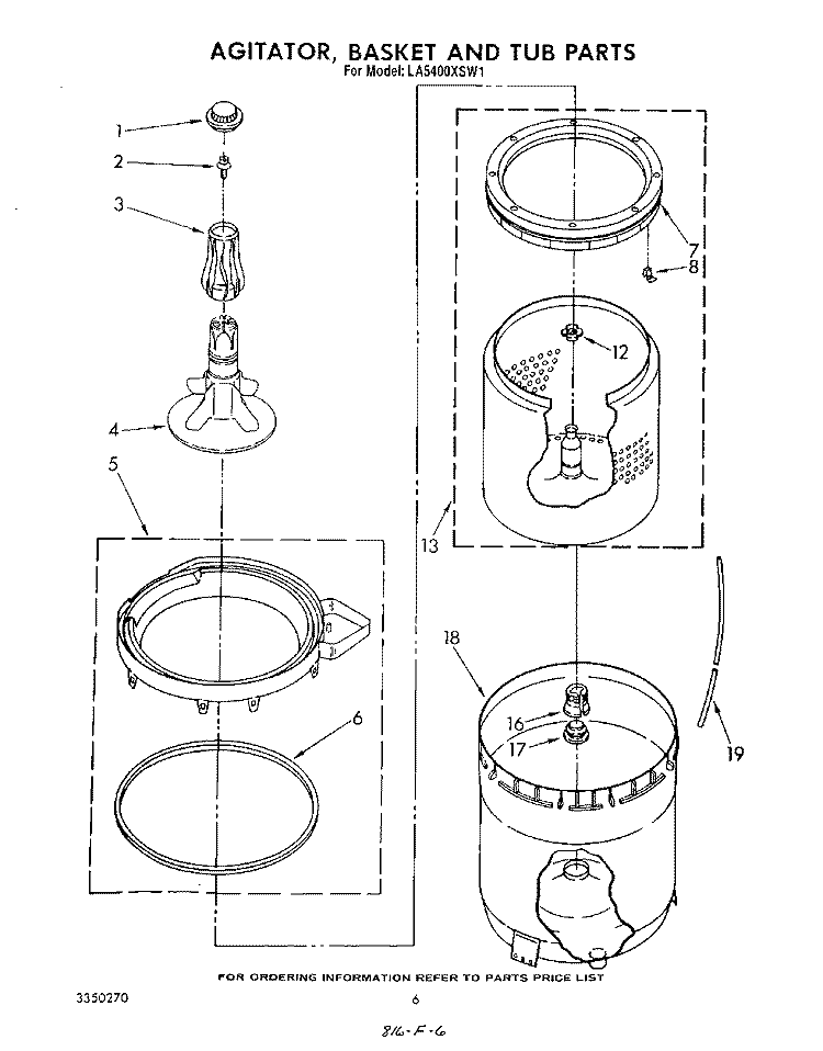 AGITATOR, BASKET AND TUB Diagram and Parts List for LA5400XSW1  Whirlpool Washer