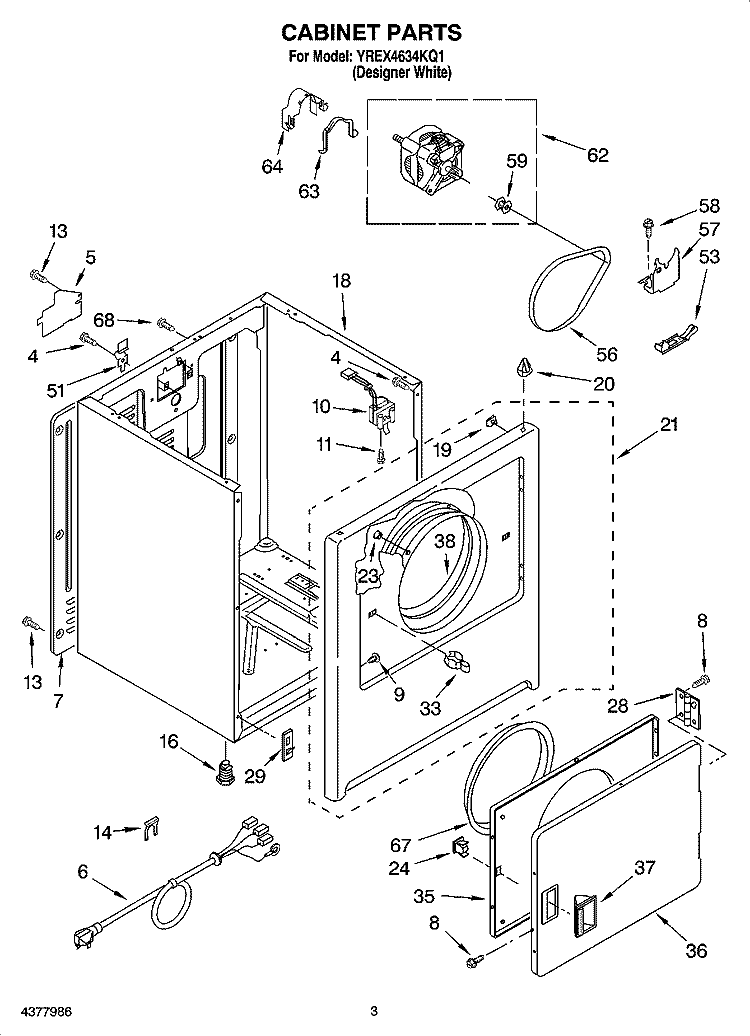 CABINET PARTS Diagram and Parts List for YREX4634KQ1  Roper Dryer
