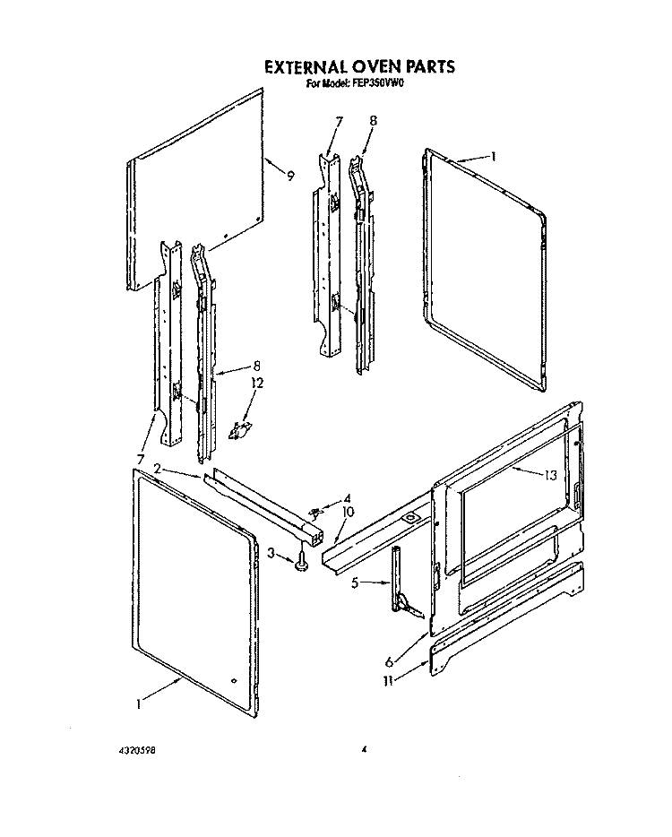 EXTERNAL OVEN Diagram and Parts List for FEP350VL0  Whirlpool Range