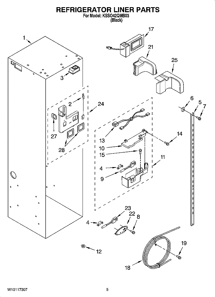 REFRIGERATOR LINER PARTS Diagram and Parts List for KSSO42QMB03  KitchenAid Refrigerator