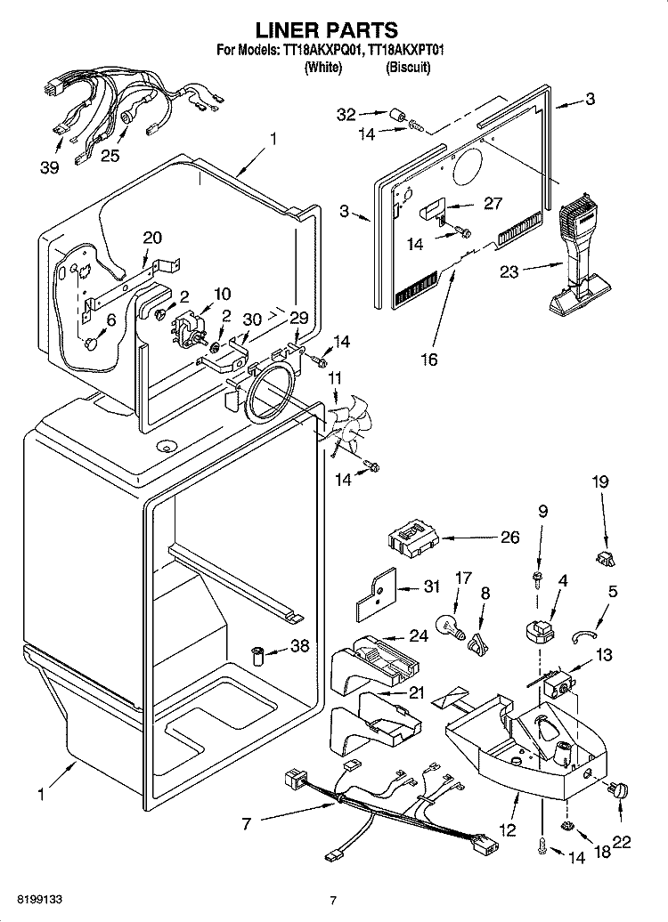 LINER PARTS Diagram and Parts List for TT18AKXPQ01  Estate Refrigerator