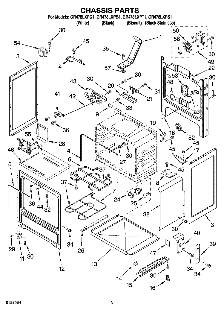 CHASSIS PARTS Diagram and Parts List for GR478LXPQ1  Whirlpool Range
